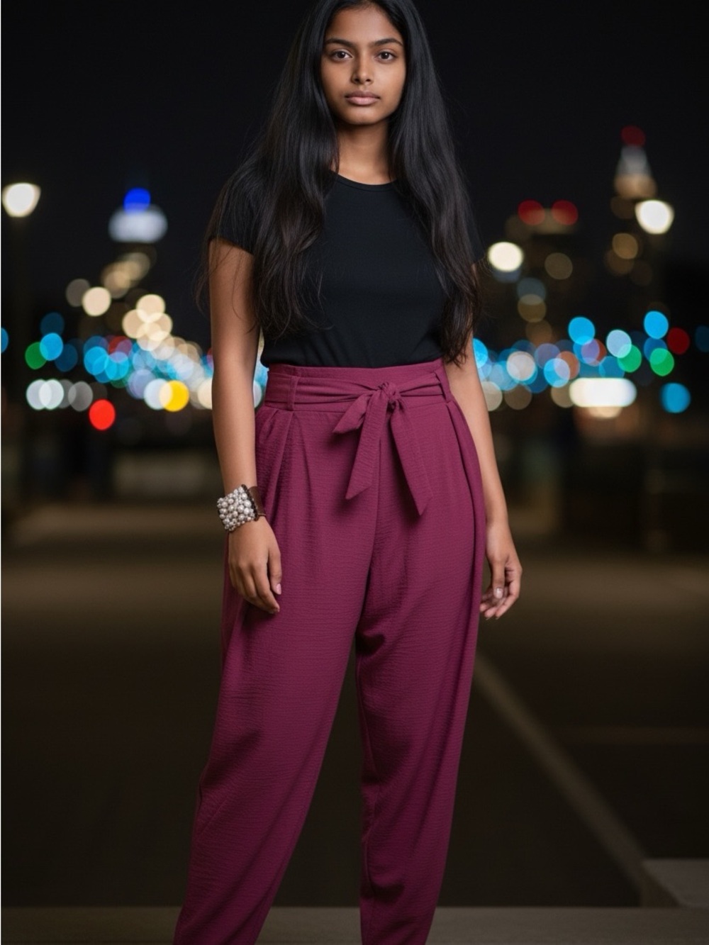Wide-Leg Tie-Waist Pants in Berry Fuchsia